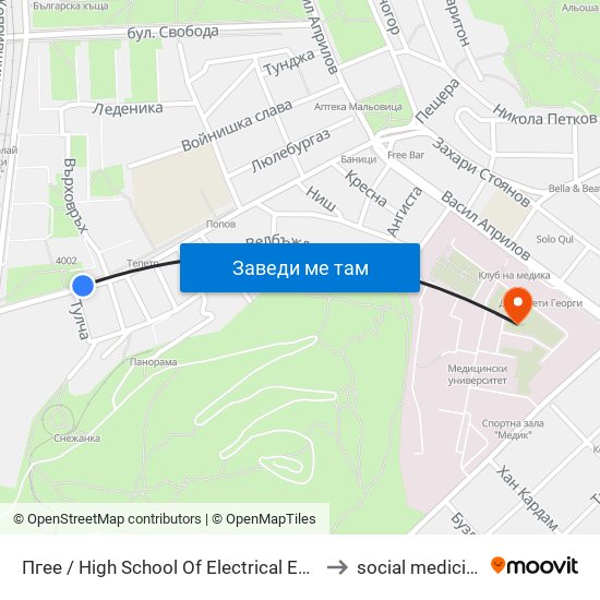 Пгее / High School Of Electrical Engineering And Electronics (171) to social medicine department map