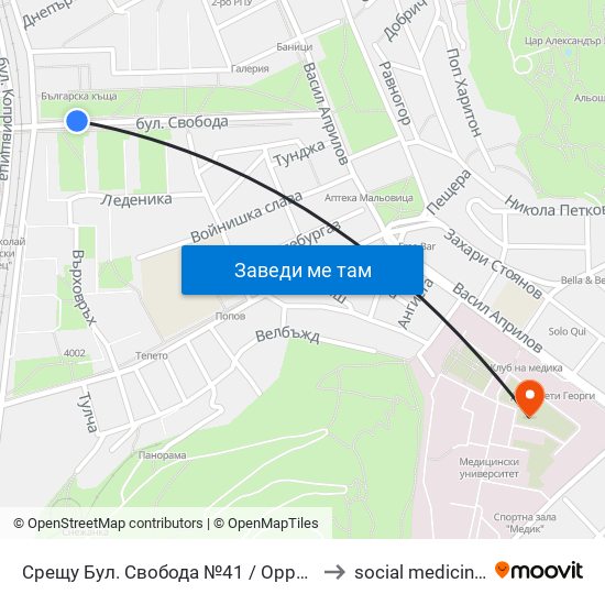 Срещу Бул. Свобода №41 / Opposite 41 Svoboda Blvd. (266) to social medicine department map