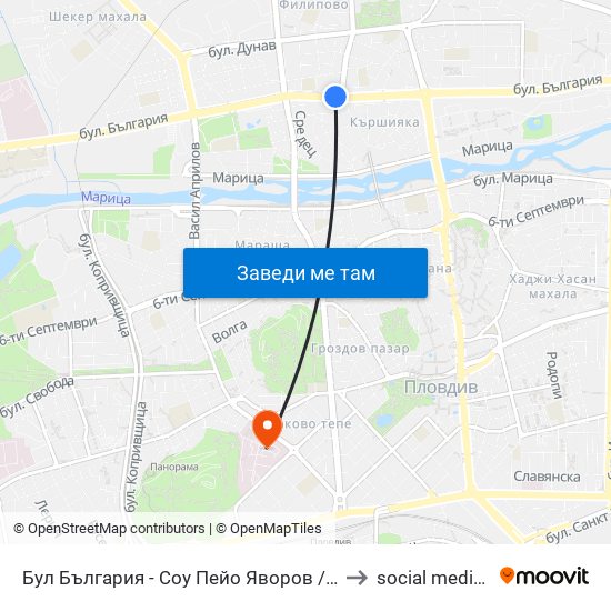 Бул България - Соу Пейо Яворов / Bulgaria Blvd - Peyo Yavorov School (90) to social medicine department map