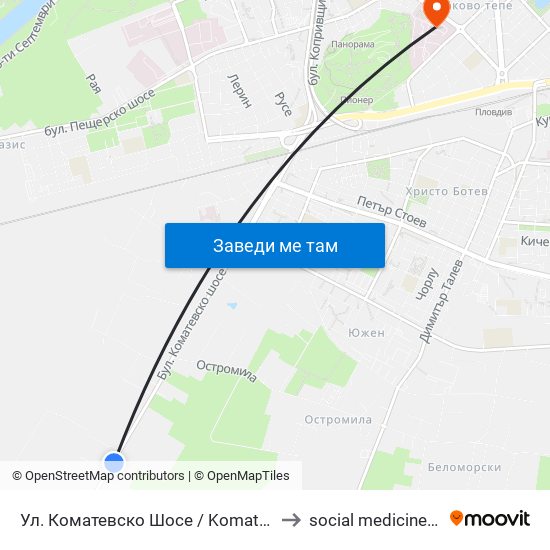 Ул. Коматевско Шосе / Komatevsko Shosse St.  (30) to social medicine department map