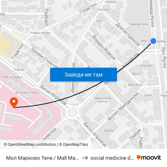 Мол Марково Тепе / Mall Markovo Tepe (168) to social medicine department map