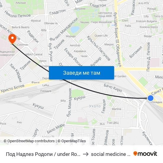 Под Надлез Родопи / under Rodopi Overpass (101) to social medicine department map