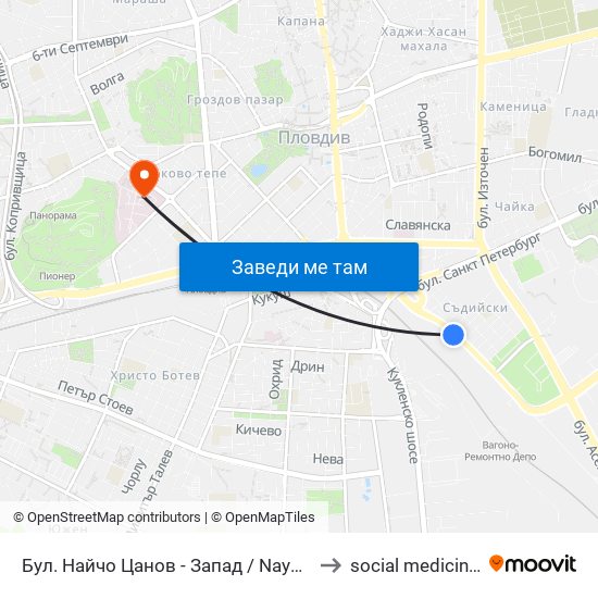 Бул. Найчо Цанов - Запад / Naycho Tsanov Blvd - West (102) to social medicine department map