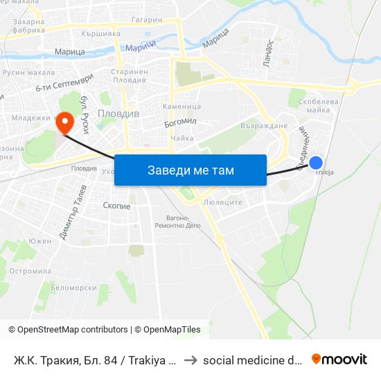 Ж.К. Тракия, Бл. 84 / Trakiya Qr, Bl. 84 (214) to social medicine department map