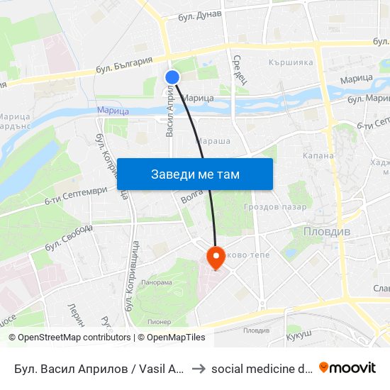 Бул. Васил Априлов / Vasil Aprilov Blvd. (401) to social medicine department map