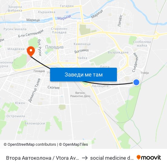 Втора Автоколона / Vtora Avtokolona (1036) to social medicine department map