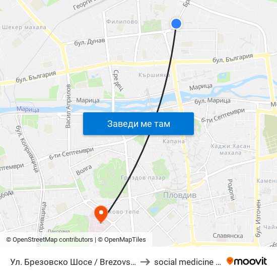 Ул. Брезовско Шосе / Brezovsko Shosse St. (224) to social medicine department map