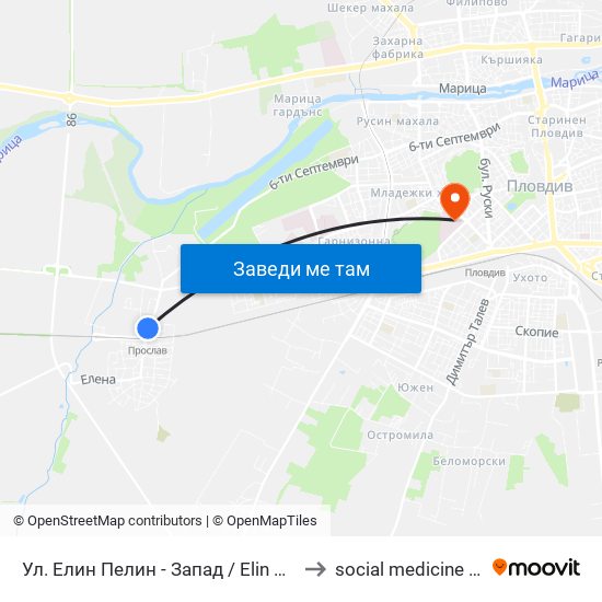 Ул. Елин Пелин - Запад / Elin Pelin St. - West (396) to social medicine department map