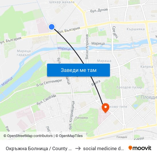 Окръжна Болница / County Hospital (271) to social medicine department map