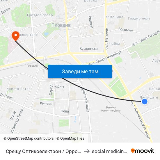 Срещу Оптикоелектрон / Opposite Opticoelectron (413) to social medicine department map