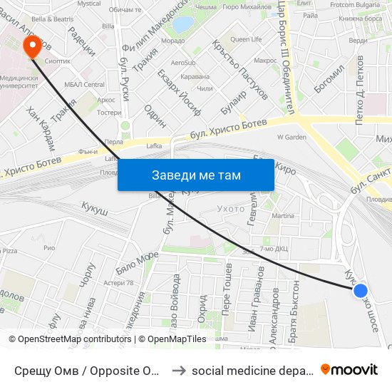 Срещу Омв / Opposite Omv (346) to social medicine department map