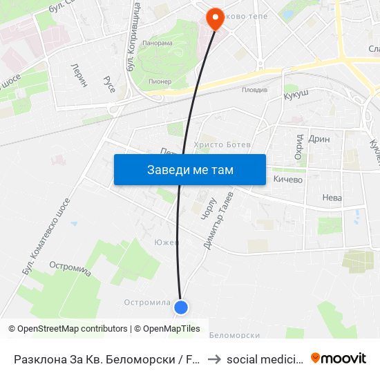 Разклона За Кв. Беломорски / Fork Road To Belomorski Qr (197) to social medicine department map