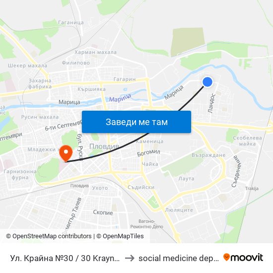 Ул. Крайна №30 / 30 Krayna St. (162) to social medicine department map