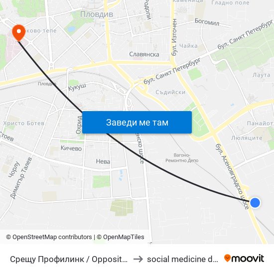 Срещу Профилинк / Opposite Profilink (419) to social medicine department map