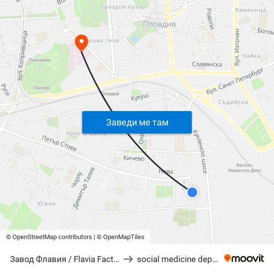 Завод Флавия / Flavia Factory (325) to social medicine department map