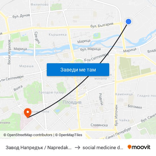 Завод Напредък / Napredak Factory (210) to social medicine department map