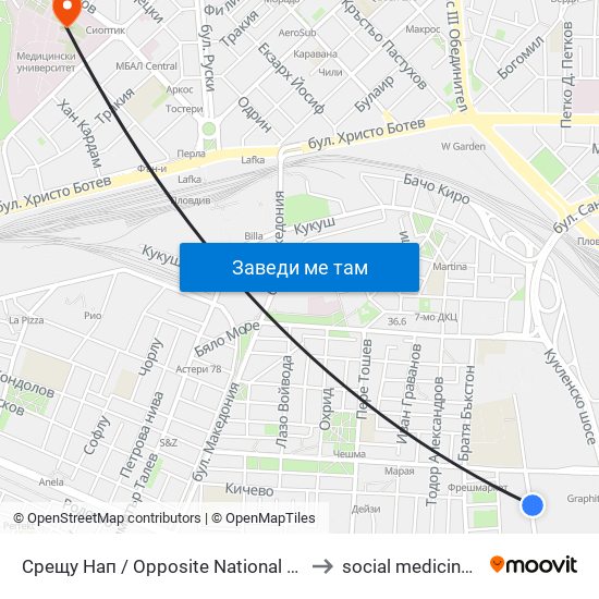 Срещу Нап / Opposite National Revenue Company (289) to social medicine department map