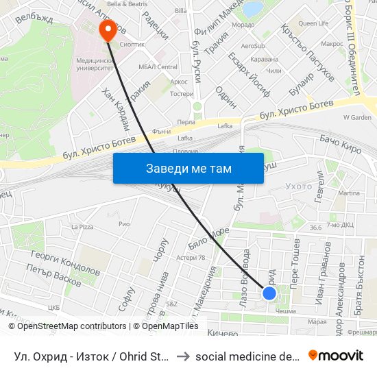 Ул. Охрид - Изток / Ohrid St - East (380) to social medicine department map