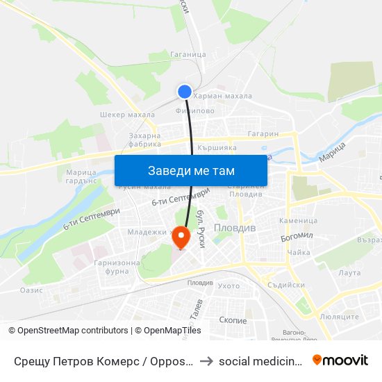 Срещу Петров Комерс / Opposite Petrov Komers (455) to social medicine department map