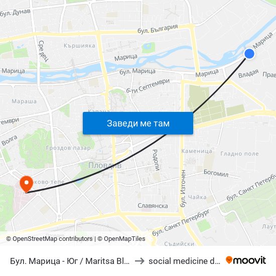 Бул. Марица - Юг / Maritsa Blvd - South (407) to social medicine department map
