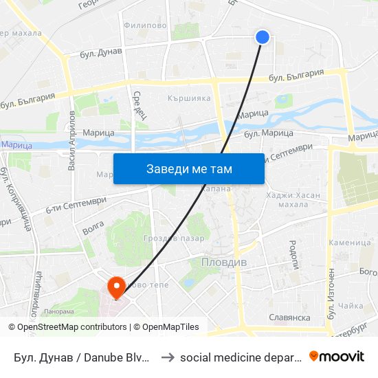 Бул. Дунав / Danube Blvd (322) to social medicine department map