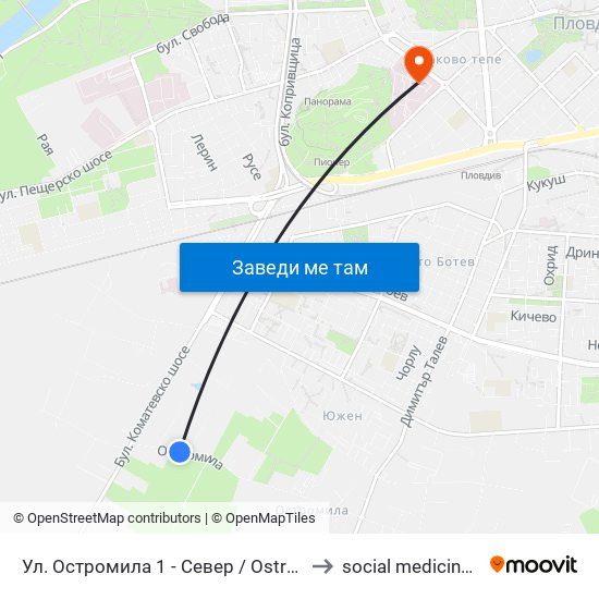 Ул. Остромила 1 - Север / Ostromila St. 1 - North (480) to social medicine department map