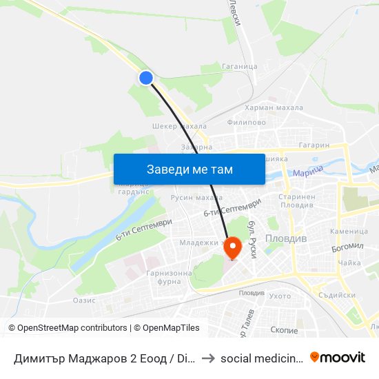 Димитър Маджаров 2 Еоод / Dimitar Madjarov 2 Ltd (474) to social medicine department map