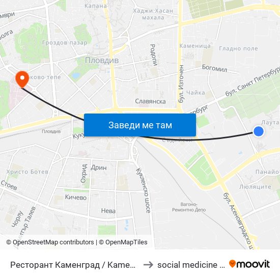 Ресторант Каменград / Kamengrad Restaurant (70) to social medicine department map