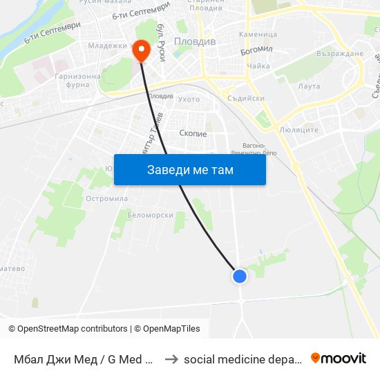 Мбал Джи Мед / G Med Hospital to social medicine department map