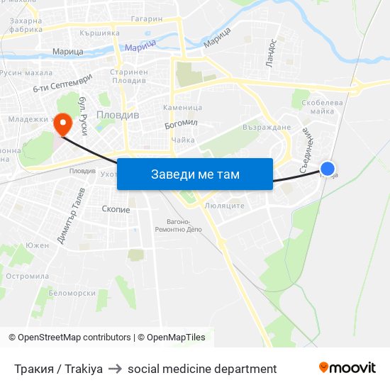 Тракия / Trakiya to social medicine department map