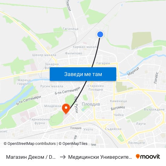 Магазин Деком / Dekom Store (267) to Медицински Университет (Medical University) map