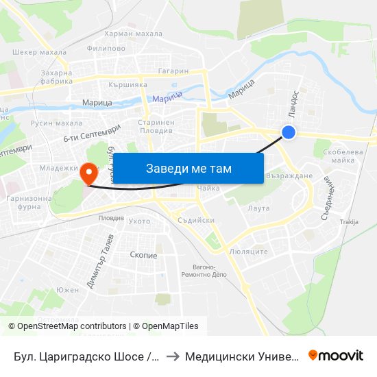 Бул. Цариградско Шосе / Tsarigradsko Shosse Blvd. (132) to Медицински Университет (Medical University) map