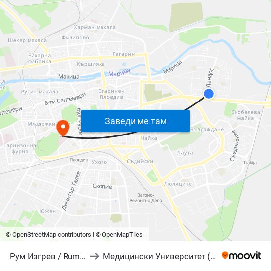 Рум Изгрев / Rum Izgrev (127) to Медицински Университет (Medical University) map