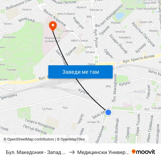 Бул. Македония - Запад / Macedonia Blvd - West (369) to Медицински Университет (Medical University) map