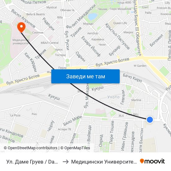 Ул. Даме Груев / Dame Gruev St. (376) to Медицински Университет (Medical University) map