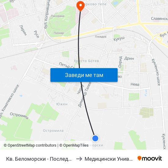 Кв. Беломорски - Последна / Belomorski Qr - Last Stop (1014) to Медицински Университет (Medical University) map