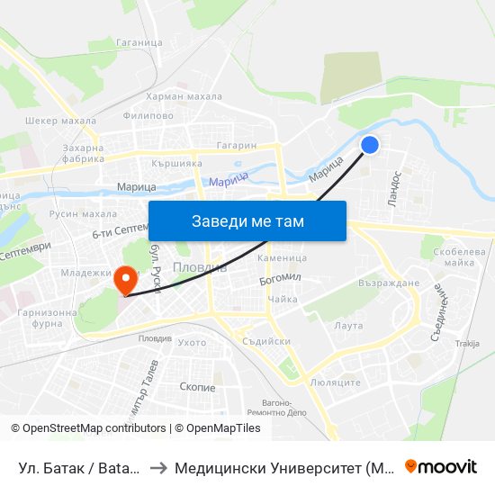 Ул. Батак / Batak St. (408) to Медицински Университет (Medical University) map