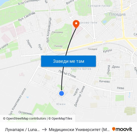Лунапарк / Lunapark (319) to Медицински Университет (Medical University) map