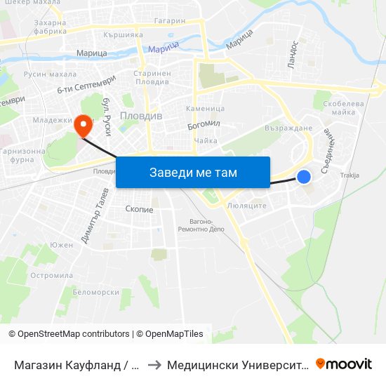 Магазин Кауфланд / Kaufland Store (391) to Медицински Университет (Medical University) map