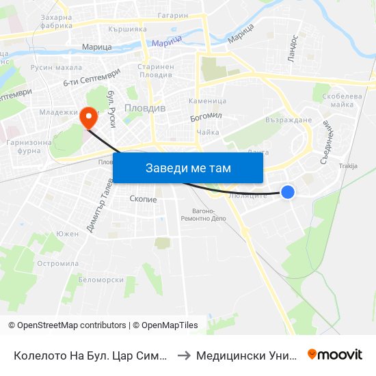 Колелото На Бул. Цар Симеон / Tsar Simeon Blvd Roundabout (1032) to Медицински Университет (Medical University) map