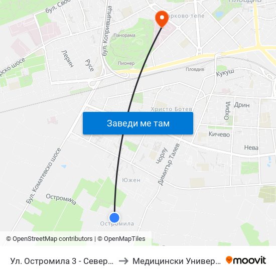 Ул. Остромила 3 - Север / Ostromila St. 3 - North (478) to Медицински Университет (Medical University) map