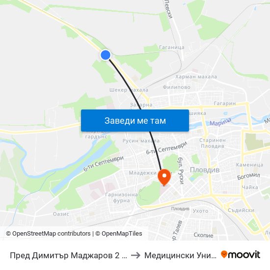 Пред Димитър Маджаров 2 Еоод / In Front Of Dimitar Madjarov 2 Ltd (473) to Медицински Университет (Medical University) map