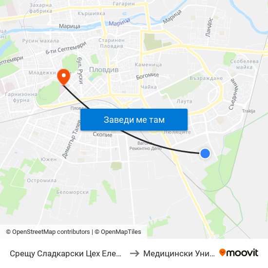 Срещу Сладкарски Цех Елена / Opposite Elena Confectionery Factory (450) to Медицински Университет (Medical University) map