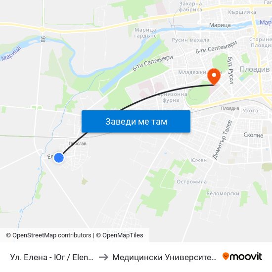 Ул. Елена - Юг / Elena St - South (487) to Медицински Университет (Medical University) map