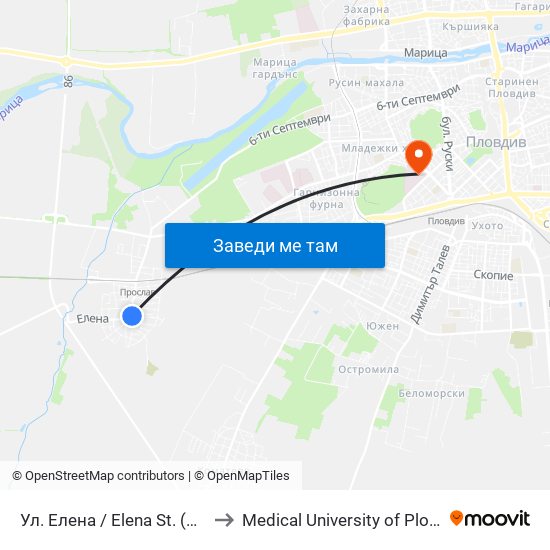 Ул. Елена / Elena St. (486) to Medical University of Plovdiv map