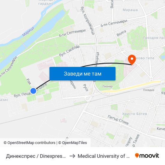 Динекспрес / Dinexpress (174) to Medical University of Plovdiv map