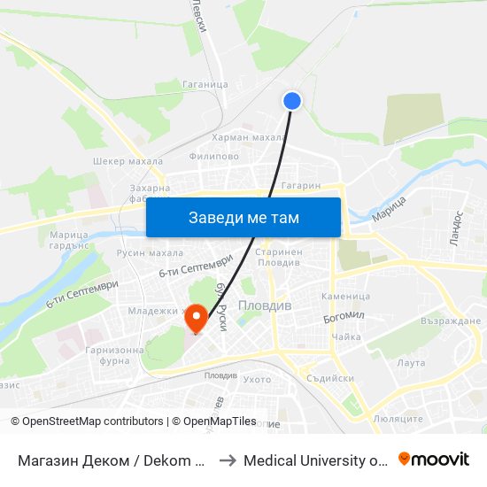Магазин Деком / Dekom Store (267) to Medical University of Plovdiv map