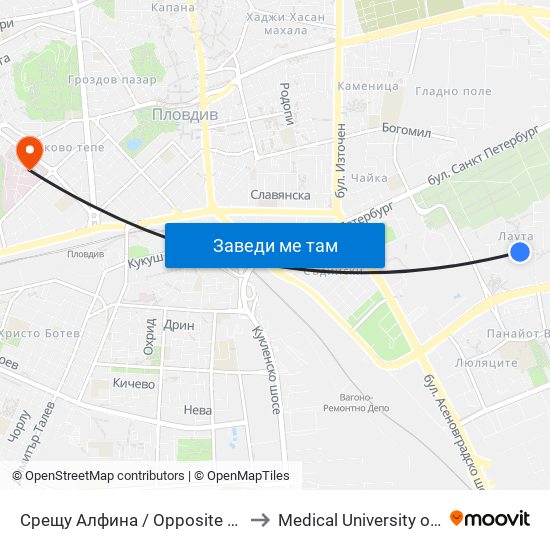 Срещу Алфина / Opposite Alfina (405) to Medical University of Plovdiv map