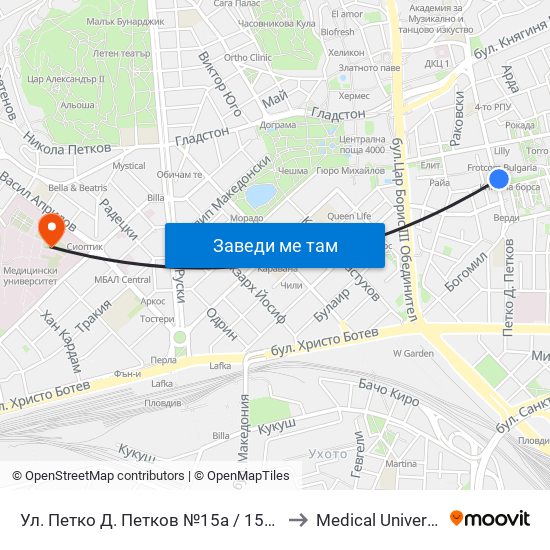 Ул. Петко Д. Петков №15а / 15a Petko D. Petkov St. (223) to Medical University of Plovdiv map