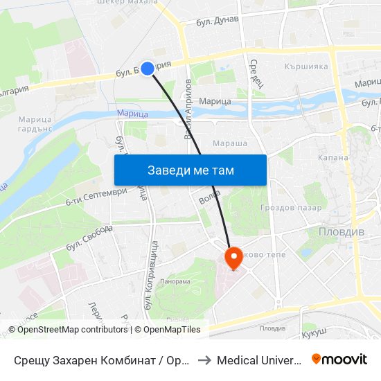 Срещу Захарен Комбинат / Opposite Sugar Factory (93) to Medical University of Plovdiv map